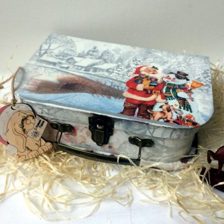 Новорічна коробка для подарунків валіза із Дідом Морозом та Сніговичком (Ручна робота на замовлення)