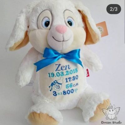 Игрушки с вышивкой метрики ЗАЙКА