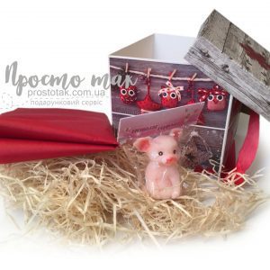 Новорічна коробка куб 15Х15Х15см з символом 2019 року HAPPY PIG