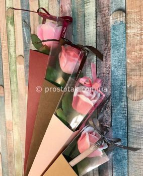 Цветок из мыла — роза в коробке конус