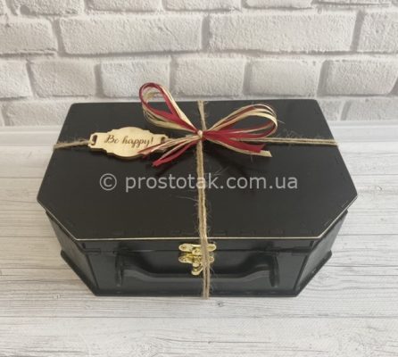 Коробка для подарка из дерева чемодан черного цвета