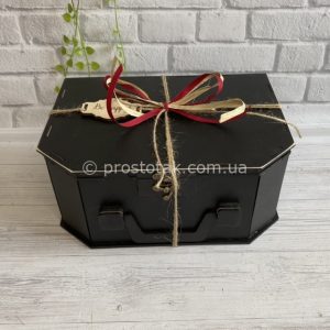 Коробка чемодан черного цвета 25Х17Х10см (фанера)