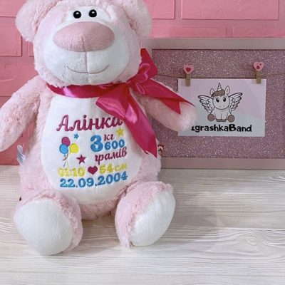 Подарок ребенку именная игрушка розовый мишка