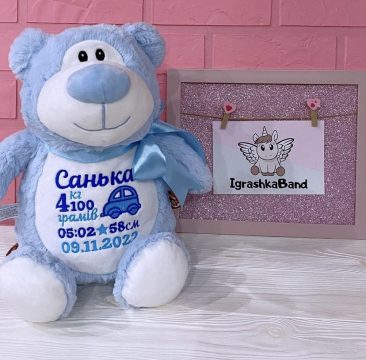 Іменна іграшка блакитний ведмедик