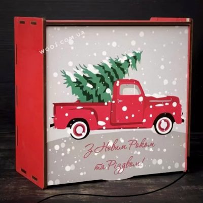 Коробка новорічна червоний "Новорічний пікап"