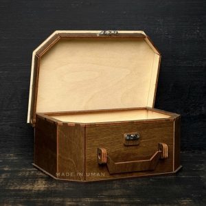 Коробка для подарунків чемодан дерев’яний коричневий