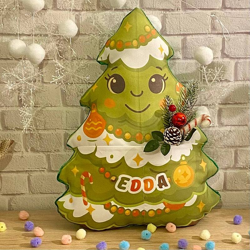 Подушка зелена ялинка із кишенями для подарунків на від Миколая